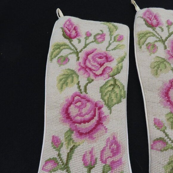 Imperial Elegance Set 4 Pink Rose Flower Floral Needlepoint Christmas Stockings - Picture 3 of 16
